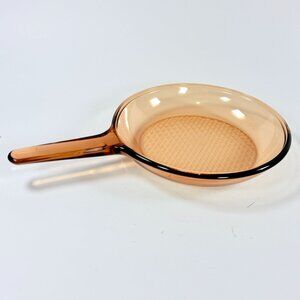 Vintage Corning Vision Amber Glass 10in Waffle Bottom Frying Skillet France